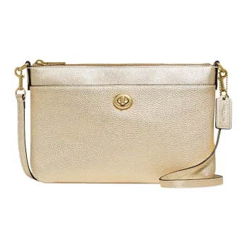 COACH Polly Pebbled Leather Crossbody Bag Shoulder Bag Medium Size Women's Champagne Gold