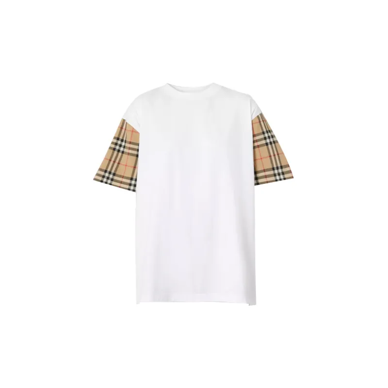 Burberry Vintage Check Sleeve Cotton Oversized Women's T Shirt White/Archive Beige-2