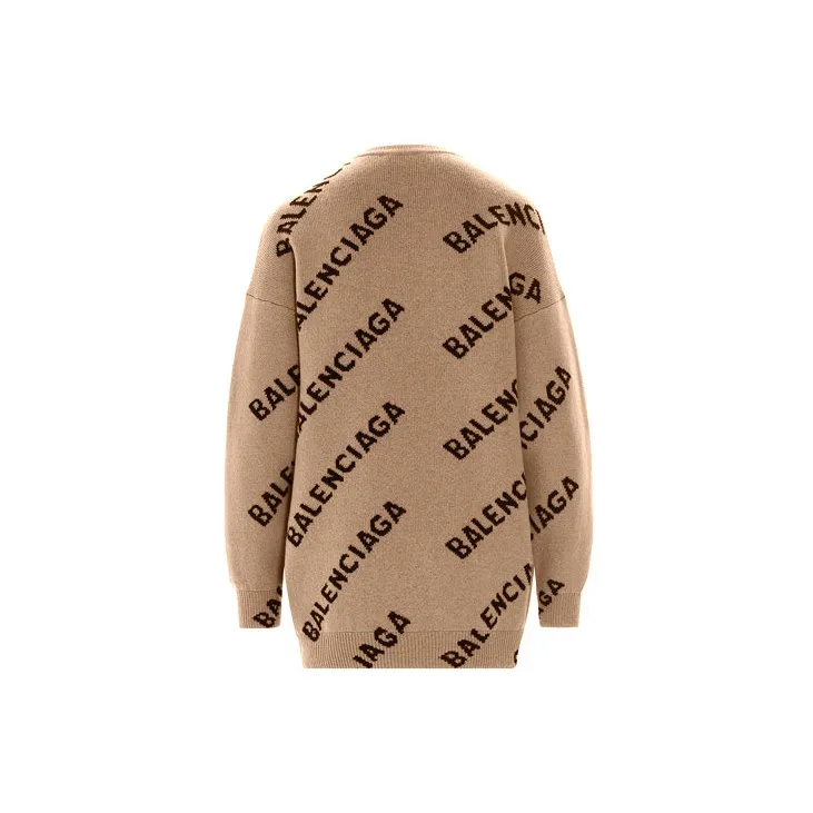 Balenciaga All Over Logo Crewneck 'Beige/Black'-7