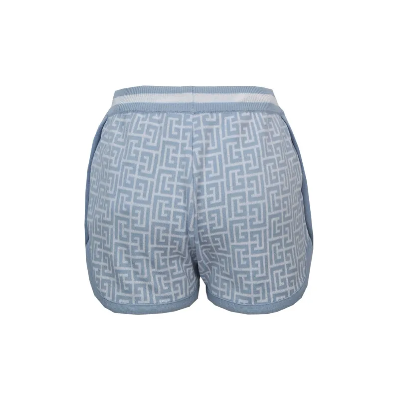 BALMAIN Monogram Jacquard Shorts 'Blanc/Pale Blue'-1