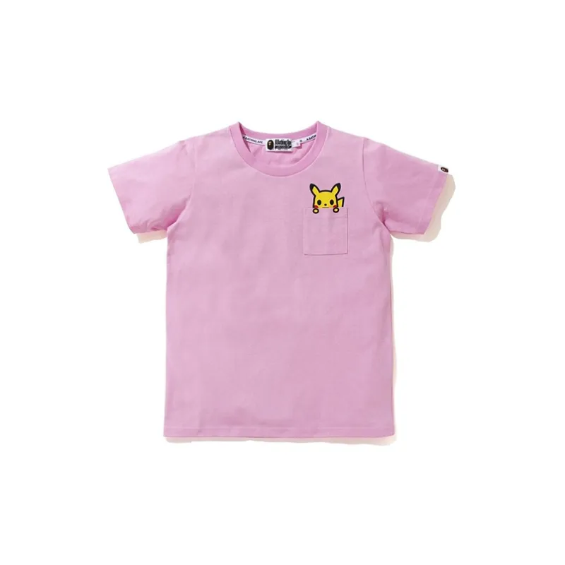 A BATHING APE X Pokemon Pikachu Ladies Pocket Tee Pink-3