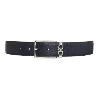 FERRAGAMO GANCINI Double-Sided Adjustable Design Pin Buckle Leather Belts Men's Light Turquoise Gray/Black Width 3.3cm