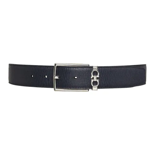 FERRAGAMO GANCINI Double-Sided Adjustable Design Pin Buckle Leather Belts Men's Light Turquoise Gray/Black Width 3.3cm