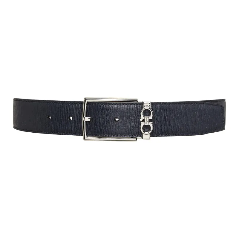 FERRAGAMO GANCINI Double Sided Adjustable Design Pin Buckle Leather Belts Men's Light Turquoise Gray/Black Width 3.3cm-0