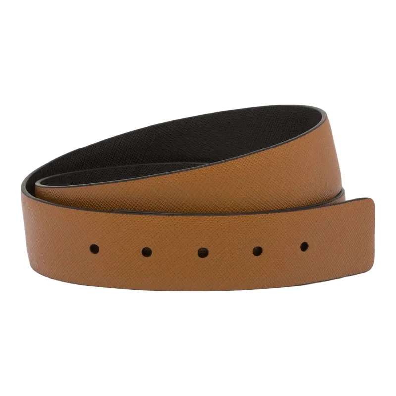 PRADA Saffiano Leather Belts Unisex Tobacco/Black-0