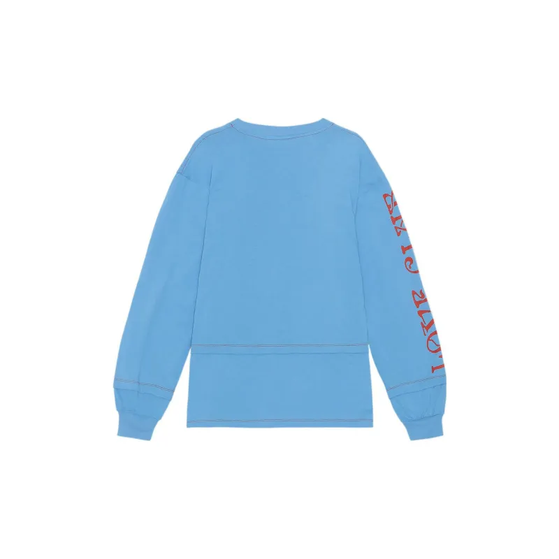 GANNI Light Jersey Love O Neck Layered T Shirt 'Azure Blue'-1