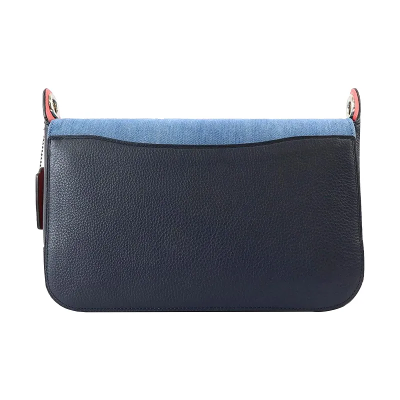 COACH Jes Denim With Refined Pebbled Leather Shoulder Bag Crossbody Bag Large Size Women's Blue/Pink-2