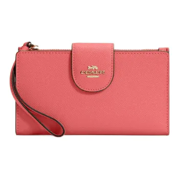 COACH Tech Wallet Cross-Stitch Leather Wallet Wrist Bag Clutch Small Size Women's Soda Pink