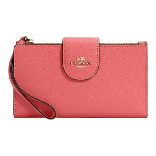 COACH Tech Wallet Cross-Stitch Leather Wallet Wrist Bag Clutch Small Size Women's Soda Pink