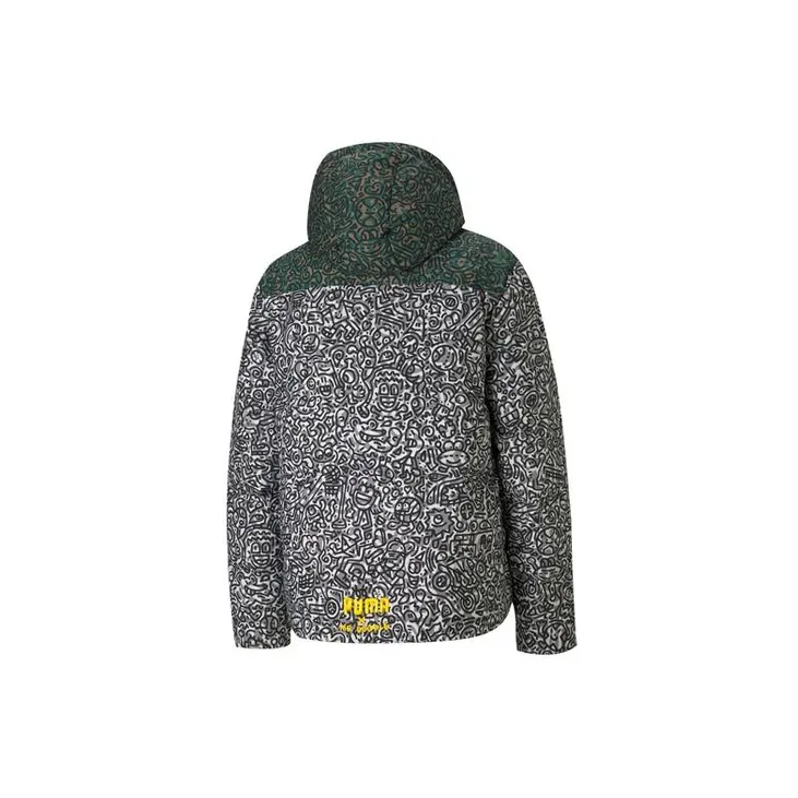 PUMA x Mr Doodle Puffer Jacket Women's Green Full Print-1