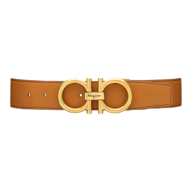 Ferragamo Gancini Leather Belts Men Beige-0