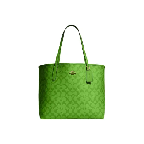COACH City Coated Canvas With Leather Tote Bag Shopping Bag Handbag Shoulder Bag Women's Green