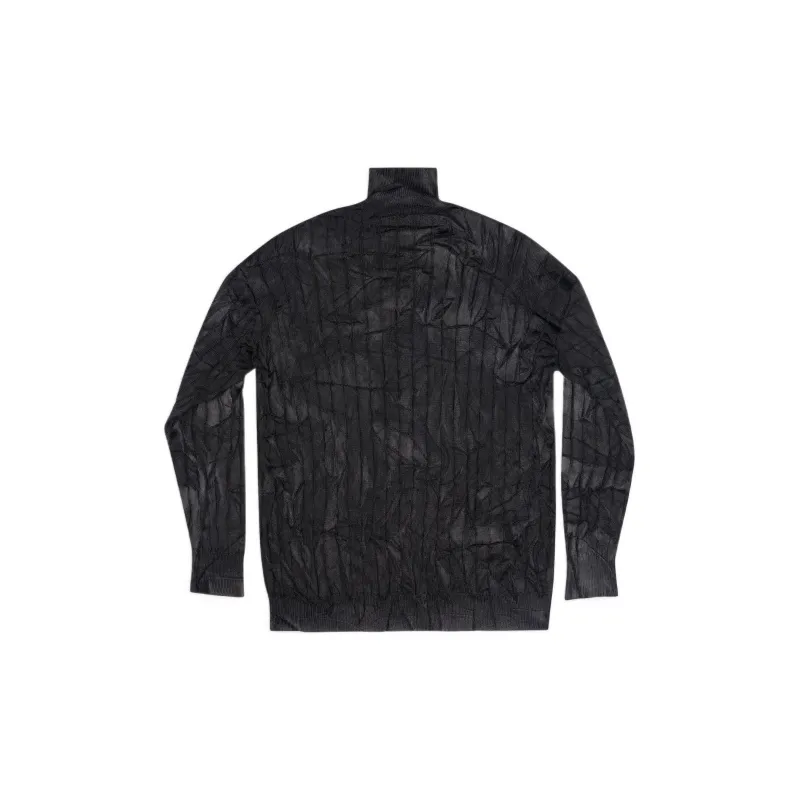 Balenciaga Creased Oversized Silk Rib Knit Turtleneck Black-1