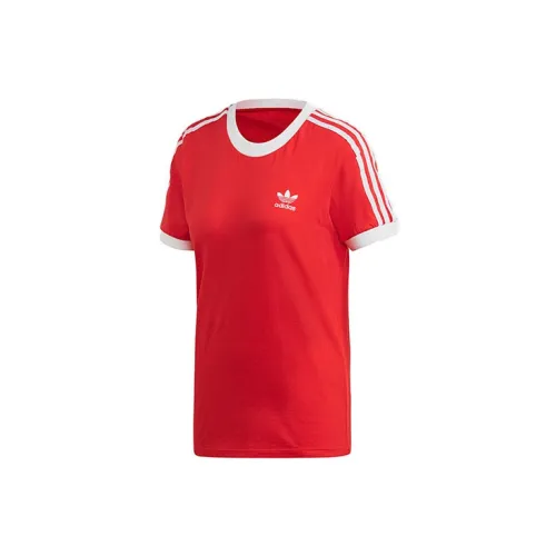 Adidas Originals 3 Stripes T-Shirts Women's Red