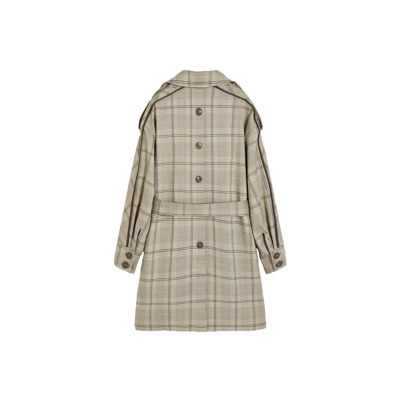 MEETLADY Trench Coats Women's Khaki Plaid-1