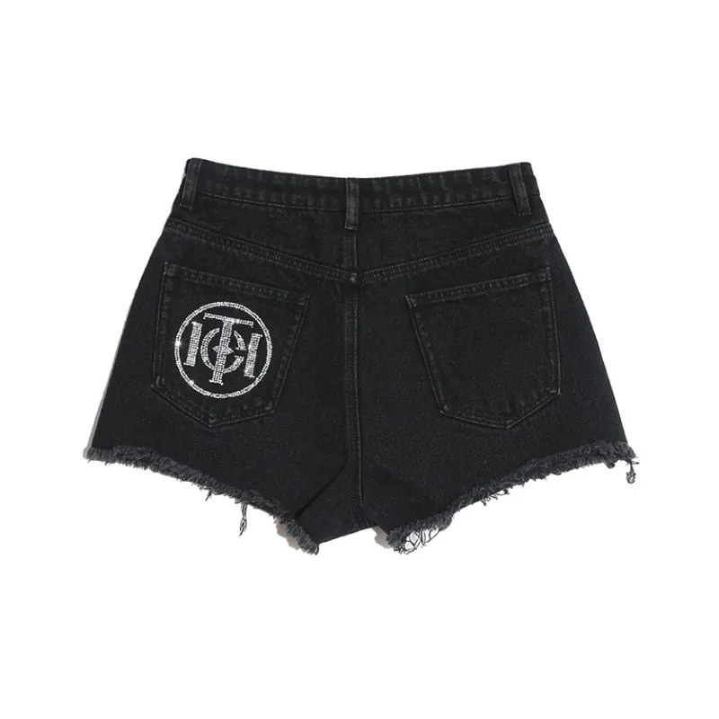 TCH Denim Shorts Women's Black With Silver Logo-1
