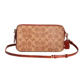 COACH Kira Coated Canvas With Leather Camera Bag Shoulder Bag Crossbody Bag Small Size Women's Khaki Riveted Rusty Red