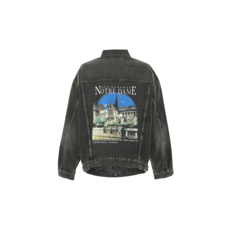 Balenciaga Denim Jacket Loose Fit Style Women's Dark Gray-1