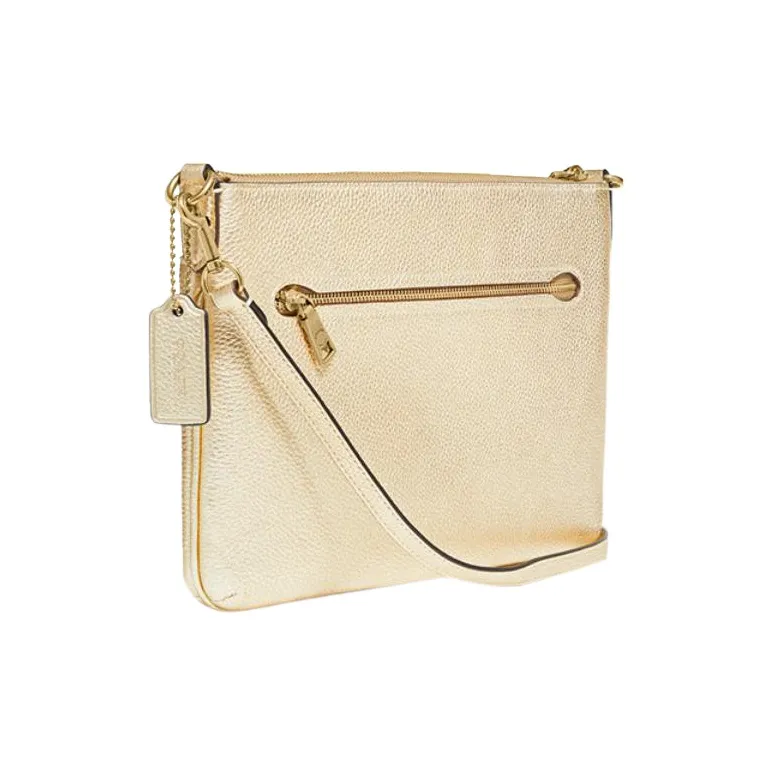 COACH Polly Pebbled Leather Crossbody Bag Shoulder Bag Medium Size Women's Champagne Gold-1