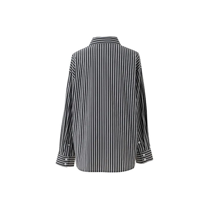 SOON FLOWER Shirt Women's Black White Stripes-1