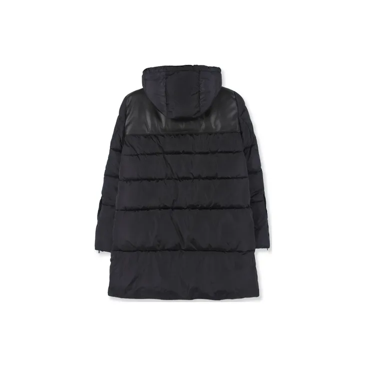 PINKO Solid Color Hooded Loose Fit Thickened Mid-Length Puffer Jacket Women's Black-1