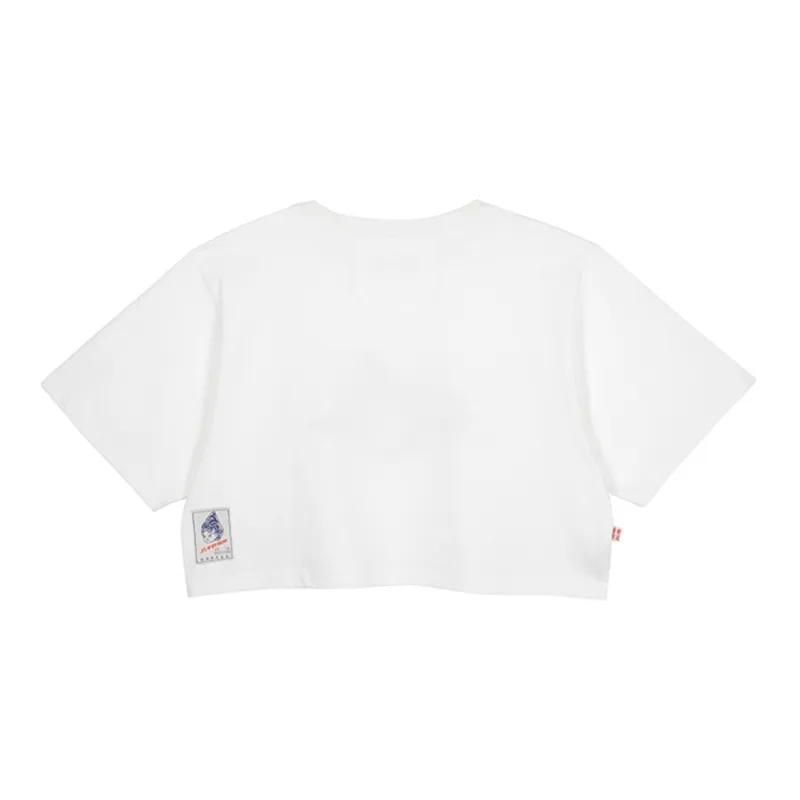 Nengmao Store Straight Elbow-Length Sleeved T-Shirt Women's Raw White-1