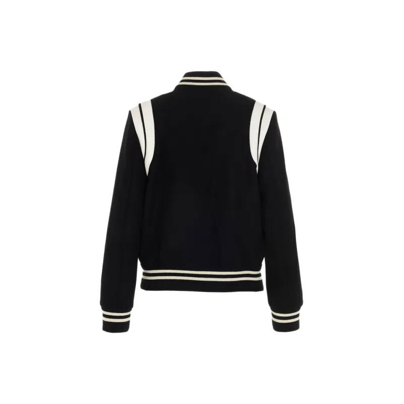 SAINT LAURENT Women's Teddy Jacket Black White-1
