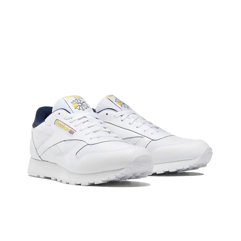 Reebok Classic Leather Low-Top Running Shoes Men's White Yellow-2