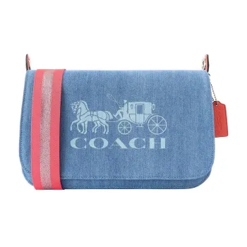 COACH Jes Denim With Refined Pebbled Leather Shoulder Bag Crossbody Bag Large Size Women's Blue/Pink