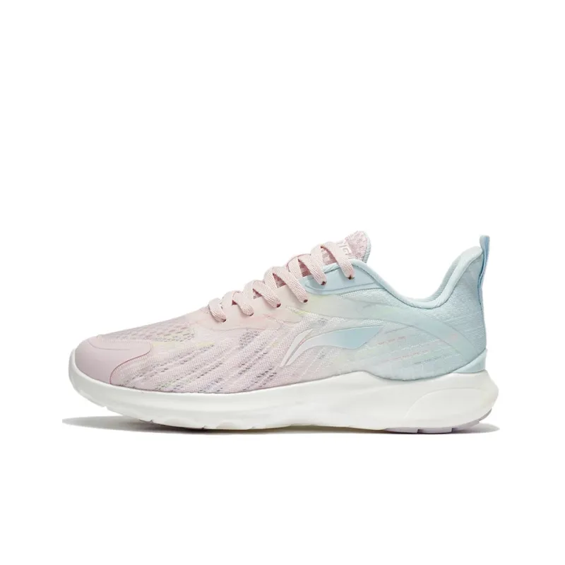 LiNing Slip Resistant Breathable Lightweight Low Top Casual Running Shoes Women's Pink Blue-0