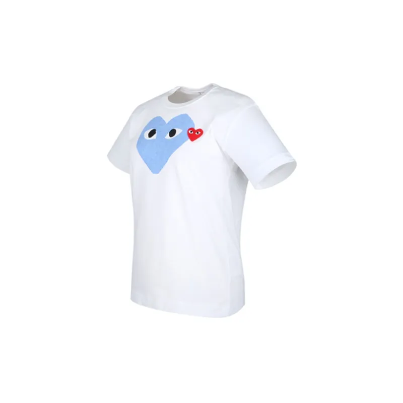 Comme Des Garcons Play Women's Red Emblem Heart T shirt White/Blue-2