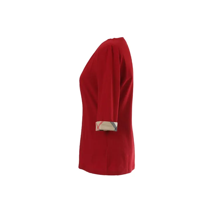 Burberry Women's Cotton Half Sleeve Shirt Red -2