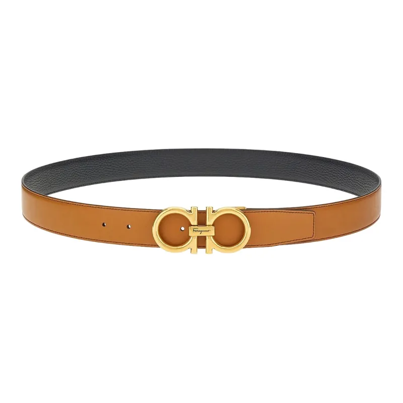 Ferragamo Gancini Leather Belts Men Beige-1
