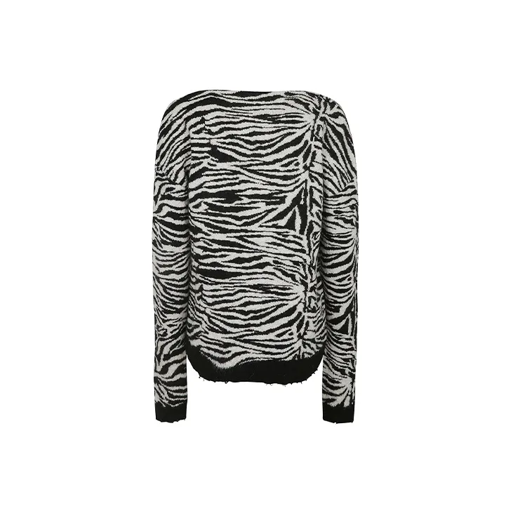 SAINT LAURENT Zebra Patterned V Neck Sweater-1