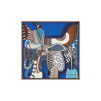 HERMES Silk Scarves Women's Ice Brown/Fresh Blue/Brown