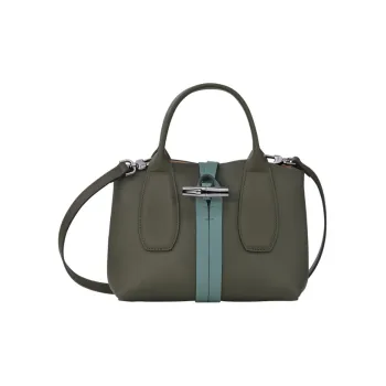 LONGCHAMP Roseau Crocodile-Embossed Calfskin Big Bag Handbag Small Size Women's Green & Blue