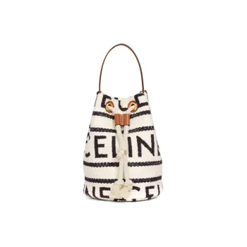 CELINE Calfskin Bucket Bags One Shoulder Handbags Regular Women's White Black