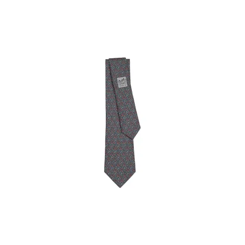 HERMES Ties Men Wise Gray/Lucky Red