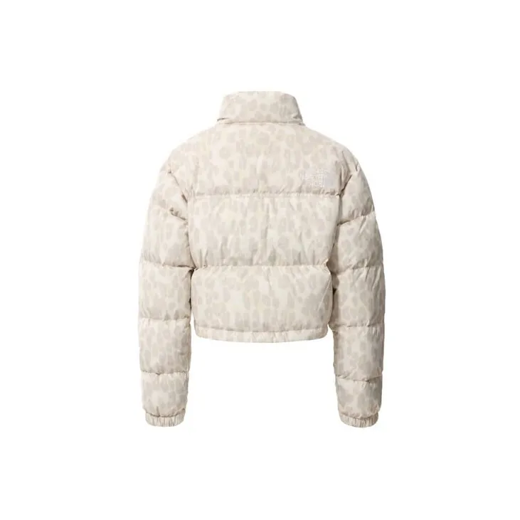 THE NORTH FACE Women'ss Printed Nuptse 700 Fill Short Jacket Silver Grey Leopard Print-1