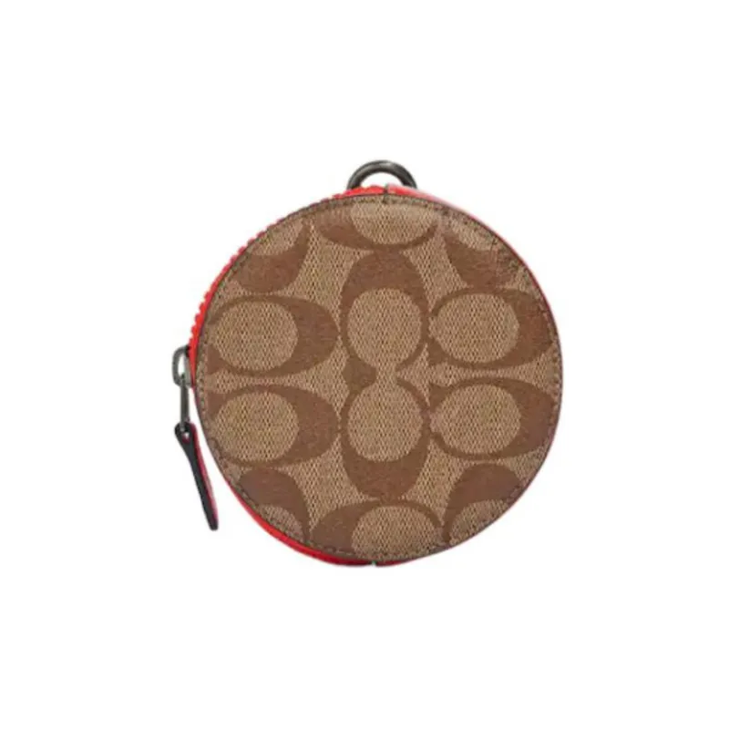 COACH Canvas With Leather Canvas Bag Coin Purse Wallet Unisex Khaki-0