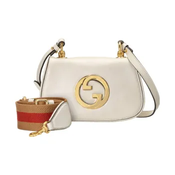 GUCCI Blondie Leather Shoulder Bag Crossbody Bag Handbag Mini Women's White