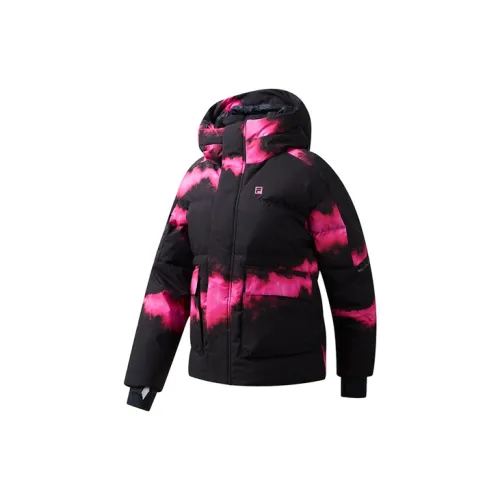 FILA Down Jackets Women's Pitch Black With Rose Red Print