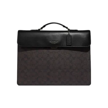 COACH Graham Coated Canvas With Calfskin Handbag Briefcase Tubas Men's Black & Dark Khaki