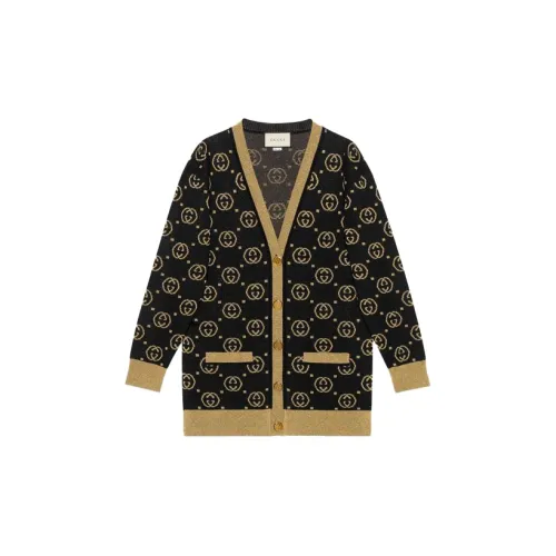 Gucci GG Pattern V-Neck Wool Knitted Cardigan For Women Black Female