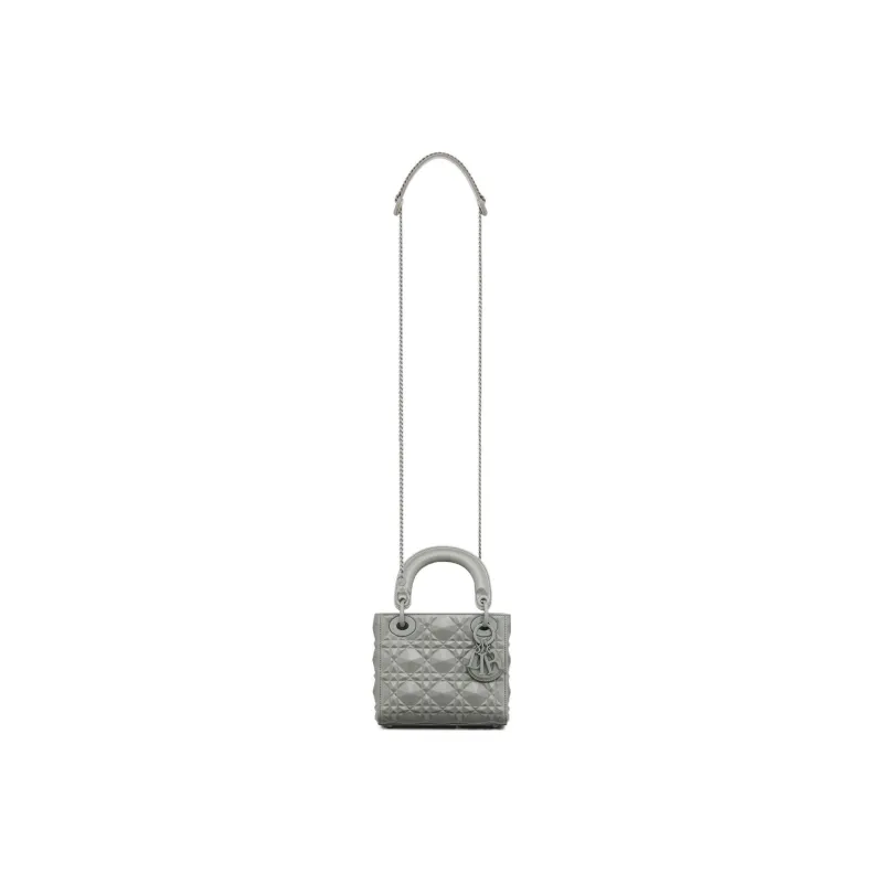 DIOR Lady Dior Cow Leather Shoulder Bag Crossbody Bag Handbags Mini Women's Gray-3