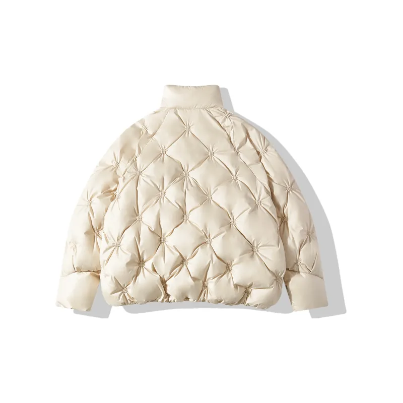 EPTISON WOMAN Shape Solid Color Stand Collar Loose Fit Thickened Cropped Down Jacket Women's-1