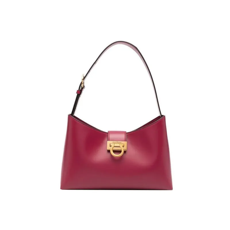 FERRAGAMO Trifolio Cow Leather Shoulder Bag, Handbag Women's Burgundy-0
