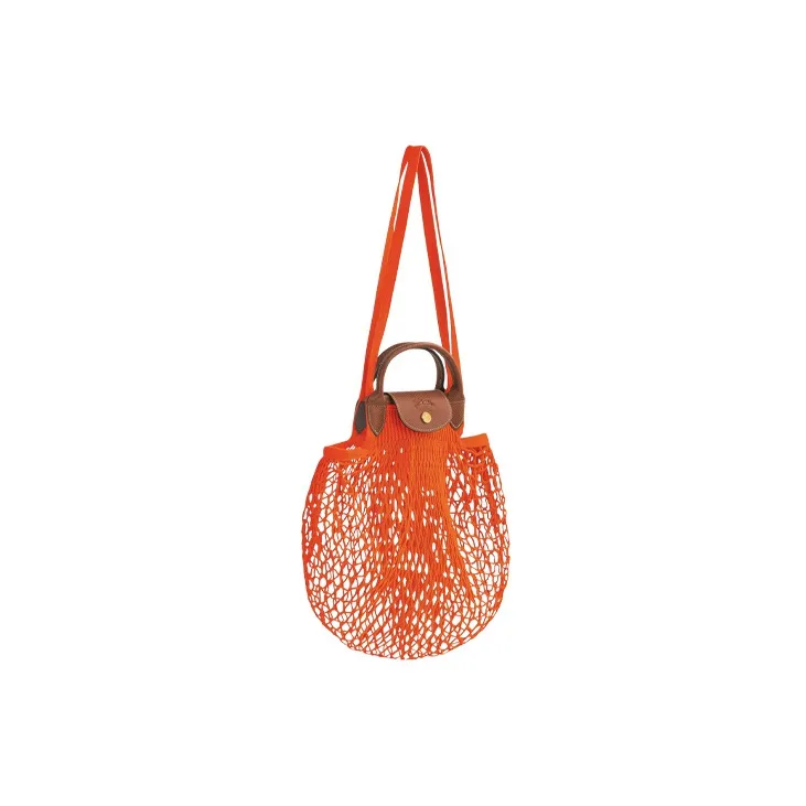 LONGCHAMP Le Pliage Filet Cow Leather Crossbody Bag Handbag Large Size Women's Orange-1
