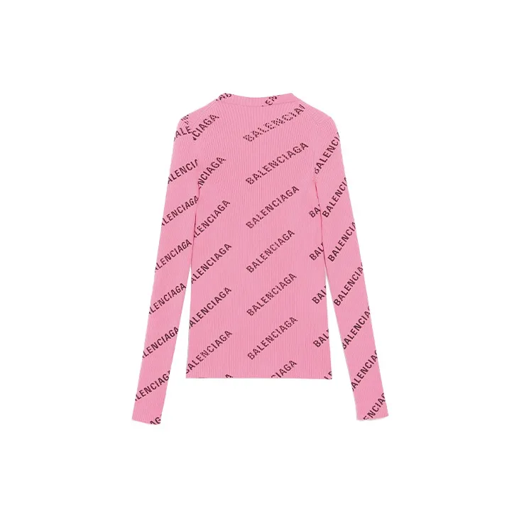 Balenciaga Printed Ribbed Knit Sweater Pink-1