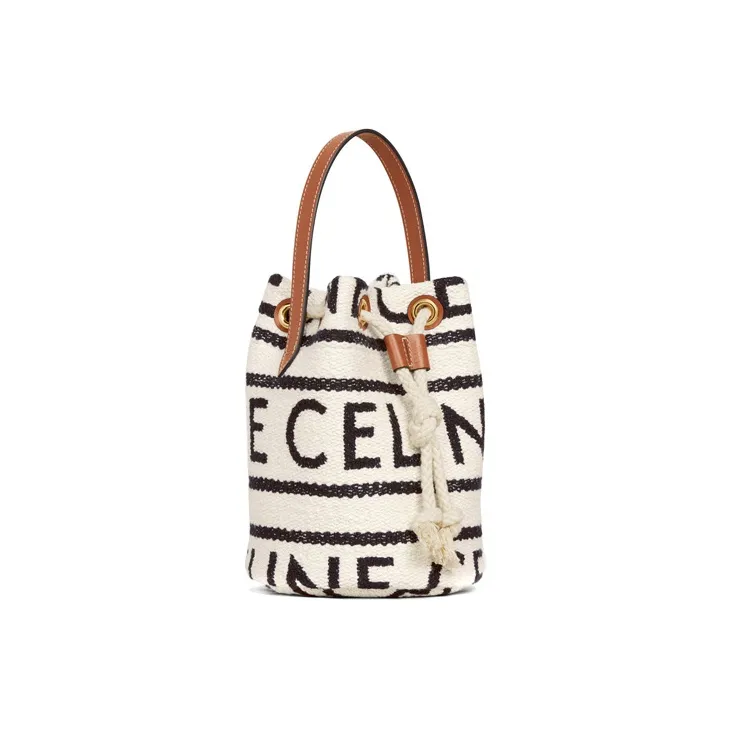 CELINE Calfskin Bucket Bags One Shoulder Handbags Regular Women's White Black-2